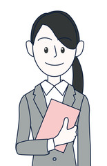 ファイルを持つ若い女性ビジネスマン上半身