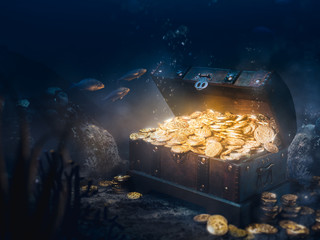 Sunken treasure at the bottom of the sea