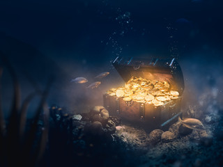 Obraz na płótnie Canvas Sunken treasure at the bottom of the sea