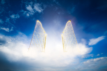gold heavens gate in the sky / 3D illustration