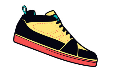 Creative isolated illustration of sneakers running, walking, shoes, style backgrounds. Vector concept element icon in cartoon style on isolated white background