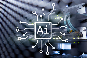 AI, Artificial intelligence, automation and modern information technology concept on virtual screen