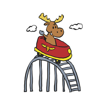 Happy moose enjoy roller coaster ride