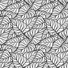 Abstract black and white leaves vector seamless pattern