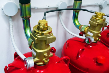 pipe, manometrs, gaz cylinders. fire alarm system                   