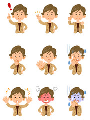 スーツを着た女性　９種類のポーズと表情のセット　ショートカット　上半身
