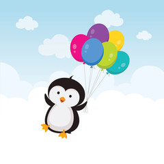 Little penguin with balloons