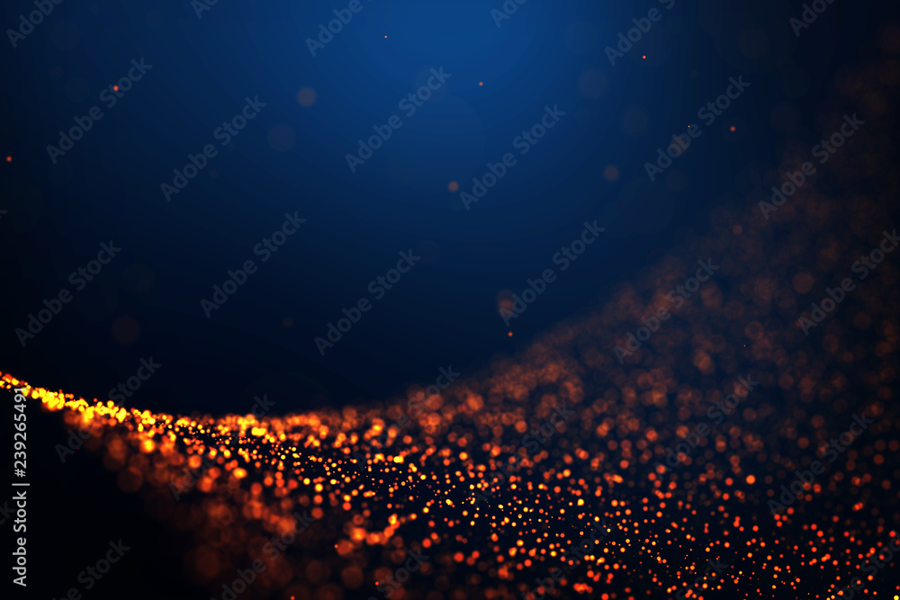 Wall mural golden fire particles trail wave blur on dark blue gradient background