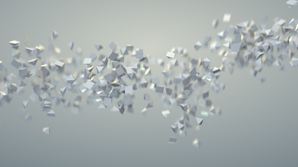 White pyramids are flying spirally 3D rendering