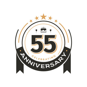 Birtday vintage logo template to 55 th anniversary circle retro isolated vector emblem. Fifty-five years old badge on white background