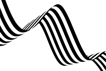 Abstract black and white stripes smoothly bent ribbon geometrical shape