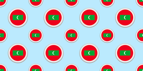 Maldives round flag seamless pattern. Maldivian background. Vector circle icons. Geometric symbols. Texture for travel, sports pages, competition, games design elements. patriotic wallpaper.