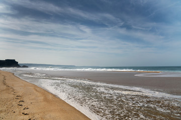 Atlantic ocean at Nazare north beach, Portugal.