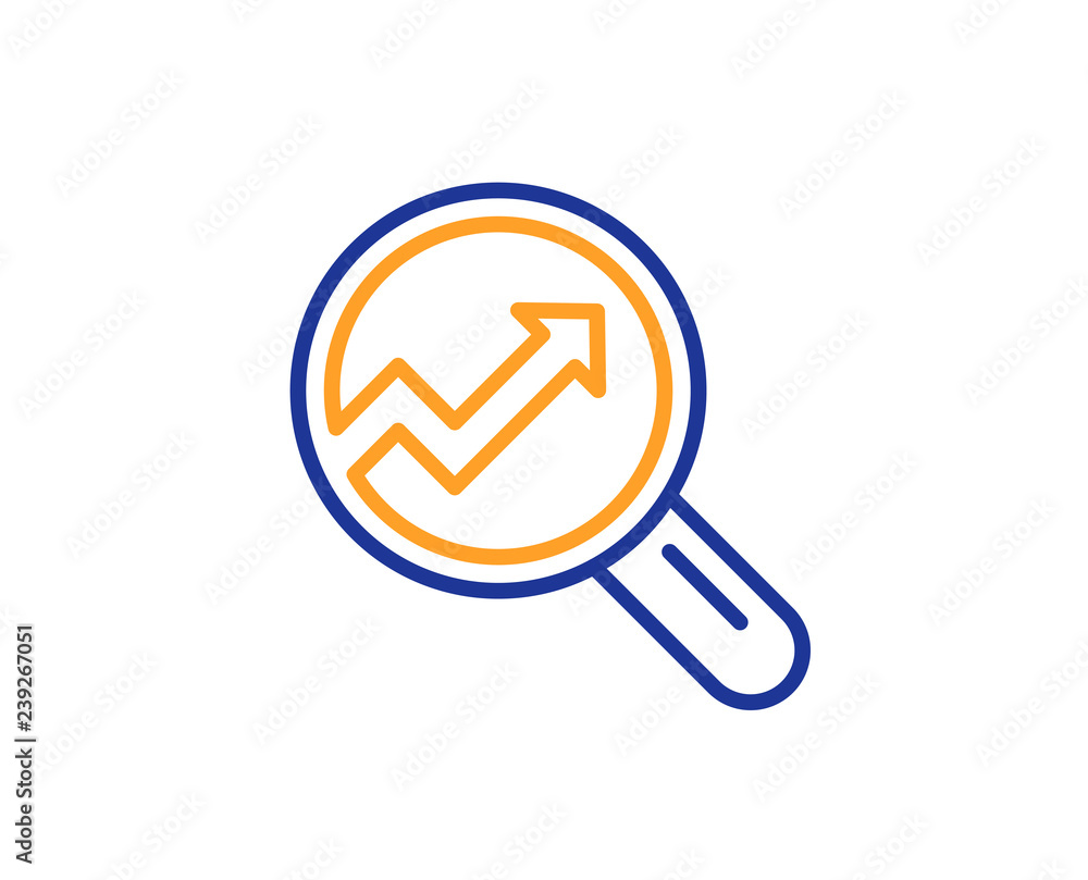 Poster chart line icon. report graph or sales growth sign in magnifying glass. analysis and statistics data