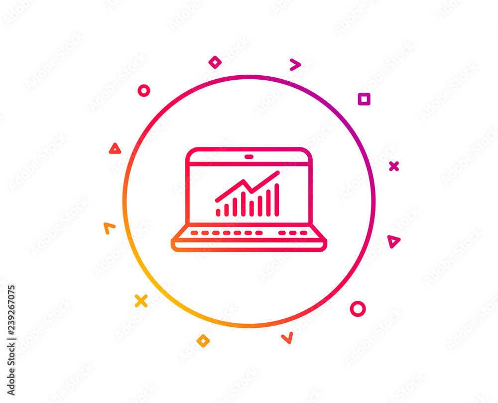 Poster data analysis and statistics line icon. report graph or chart sign. computer data processing symbol.