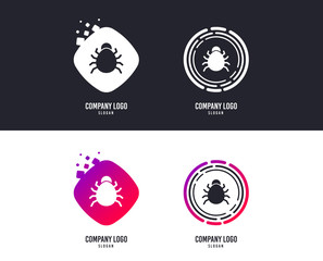 Logotype concept. Bug sign icon. Virus symbol. Software bug error. Disinfection. Logo design. Colorful buttons with icons. Vector