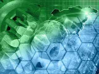 Globe, gear and mans