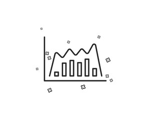 Investment chart line icon. Economic graph sign. Stock exchange symbol. Business finance. Geometric shapes. Random cross elements. Linear Infographic graph icon design. Vector