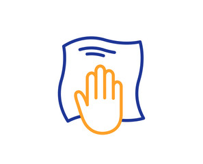 Cleaning cloth line icon. Wipe with a rag symbol. Housekeeping equipment sign. Colorful outline concept. Blue and orange thin line color icon. Washing cloth Vector