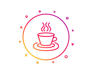 Tea or Coffee line icon. Hot drink sign. Fresh beverage symbol. Gradient pattern line button. Tea cup icon design. Geometric shapes. Vector