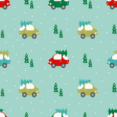 pattern with cars and trees