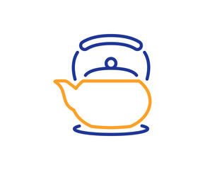 Teapot line icon. Hot drink sign. Fresh beverage in kettle symbol. Colorful outline concept. Blue and orange thin line color icon. Teapot Vector