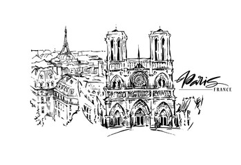 Paris vector illustration. Hand drawn vector artwork. - 239268843