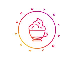 Cappuccino coffee with Whipped cream icon. Hot drink sign. Beverage symbol. Gradient pattern line button. Cappuccino cream icon design. Geometric shapes. Vector