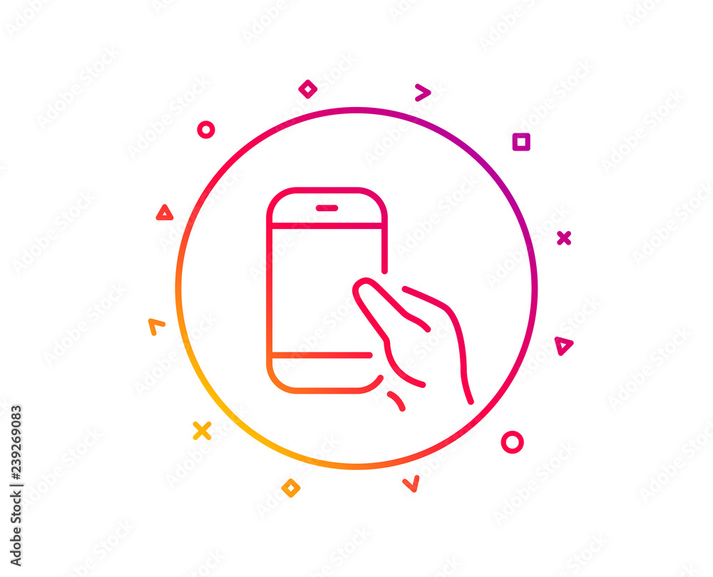 Poster hold smartphone icon. give cellphone or phone sign. ð¡ommunication mobile device symbol. gradient pa