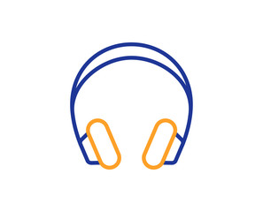 Headphones line icon. Music listening device sign. DJ or Audio symbol. Colorful outline concept. Blue and orange thin line color icon. Headphones Vector