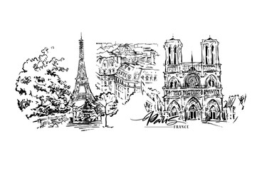 Paris vector illustration. Hand drawn vector artwork. - 239269073