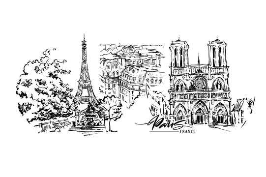 Paris vector illustration. Hand drawn vector artwork.