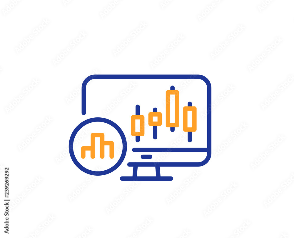 Poster candlestick chart line icon. analytics graph sign. market analytics symbol. colorful outline concept