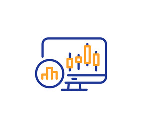 Candlestick chart line icon. Analytics graph sign. Market analytics symbol. Colorful outline concept. Blue and orange thin line color Candlestick chart icon. Vector