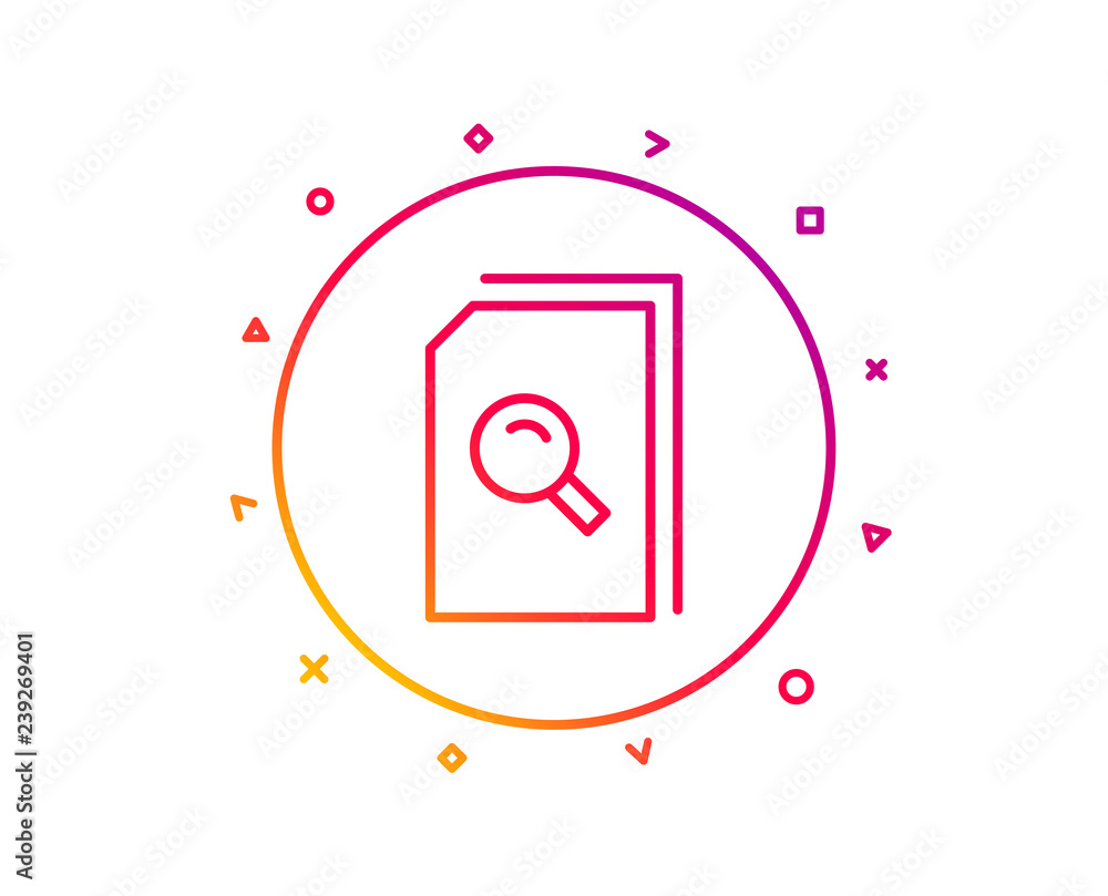Poster search documents line icon. file with magnifying glass sign. paper page concept symbol. gradient pat