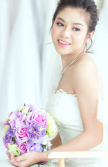 Beutiful bride with wedding dress.