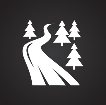 Road to fishing site on black background for graphic and web design, Modern simple vector sign. Internet concept. Trendy symbol for website design web button or mobile app