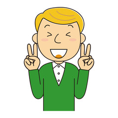 Wピースをする外国人男性