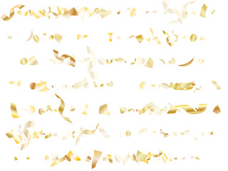 Obraz premium Holiday realistic gold confetti flying on black background.