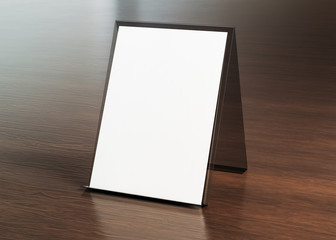 Brochure display stand mockup on wooden 3d rendering