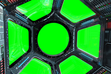 Space station window 3D rendering