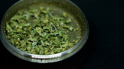 cannabis weed bud in grinder black underground