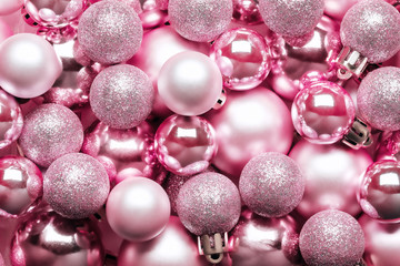Christmas background of pink christmas balls