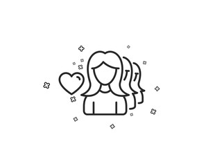 Couple Love line icon. Group of Women sign. Valentines day symbol. Geometric shapes. Random cross elements. Linear Woman love icon design. Vector