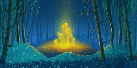 Foto op Canvas Wonderful Fantasy Forest. Fiction Backdrop. Concept Art. Realistic Illustration. Video Game Digital CG Artwork. Nature Scenery.   © info@nextmars.com