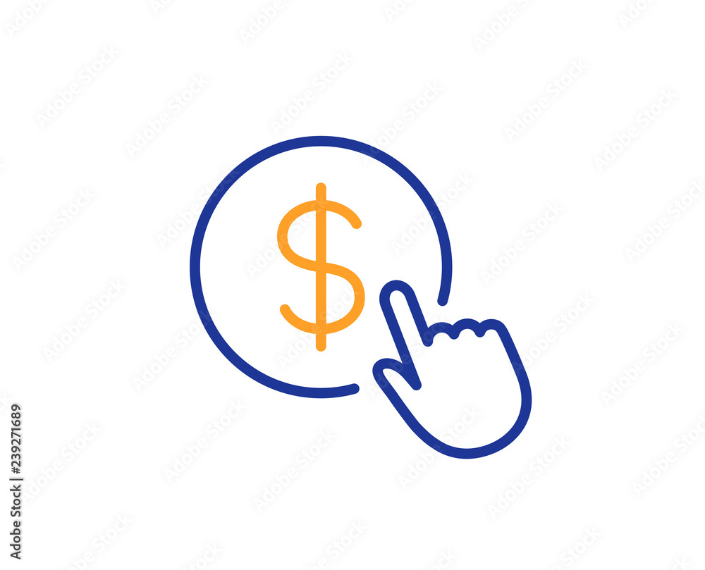 Poster hand click line icon. currency exchange sign. cursor pointer symbol. to pay or get money. colorful o