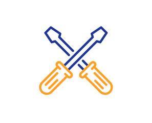Screwdriver line icon. Repair service sign. Fix instruments symbol. Colorful outline concept. Blue and orange thin line color Screwdriverl icon. Vector