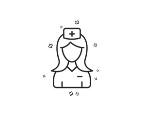 Hospital nurse line icon. Medical help assistant sign. Geometric shapes. Random cross elements. Linear Hospital nurse icon design. Vector
