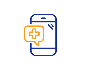 Medicine phone line icon. Mobile medical help sign. Colorful outline concept. Blue and orange thin line color Medical phone icon. Vector