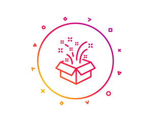 Gift box open line icon. Christmas or New year presents sign. Surprise symbol. Gradient pattern line button. Gift icon design. Geometric shapes. Vector